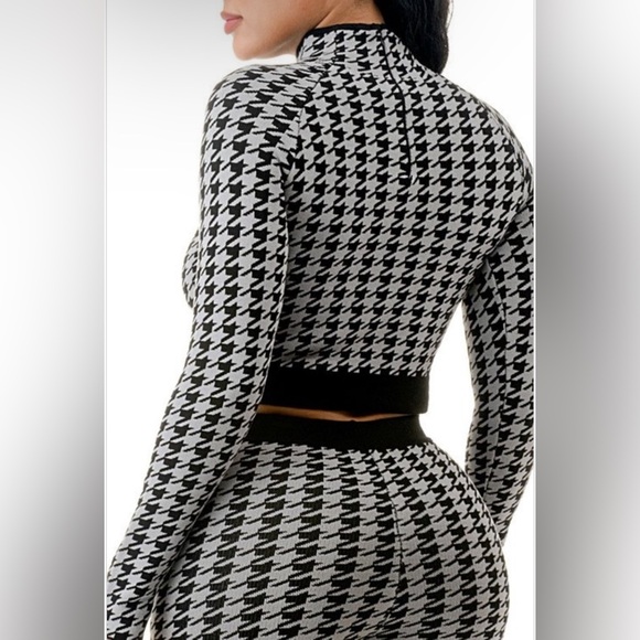 Gray/Black Houndstooth Soft Knit Casual Set Turtleneck Top/Pants Long Sleeve - Picture 8 of 8